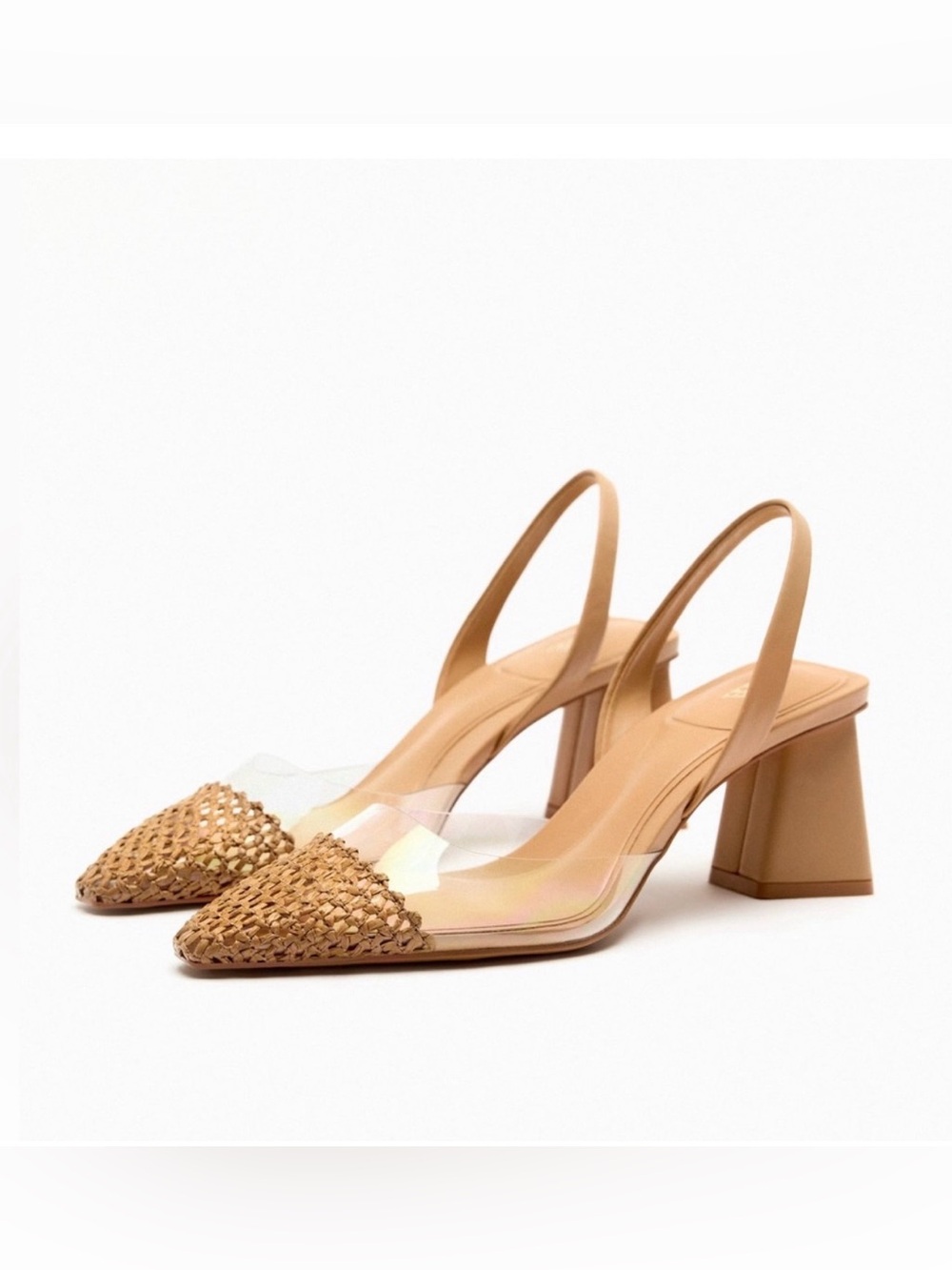 NEW- Zara Block Slingback PVC with Woven Toe Size 10